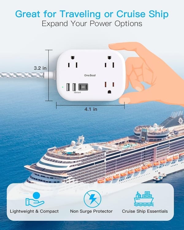 Cruise Travel Power Strip with 3 Outlets & 4 USB Ports