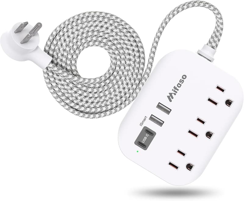 Travel Power Strip with USB Ports – 5Ft Flat Extension Cord