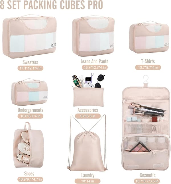 Packing Cubes Set for Travel - Luggage Organizer with Toiletry Bag