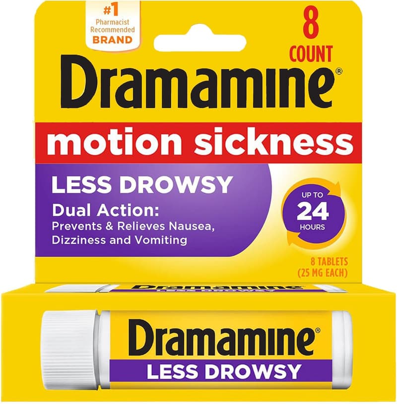 Dramamine All Day Less Drowsy Motion Sickness Relief, 8 Count