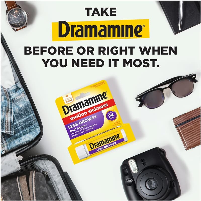 Dramamine All Day Less Drowsy Motion Sickness Relief, 8 Count
