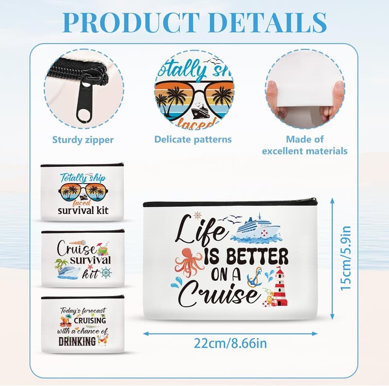 Cruise Makeup Bag Set - 4Pcs Travel Essentials for Women