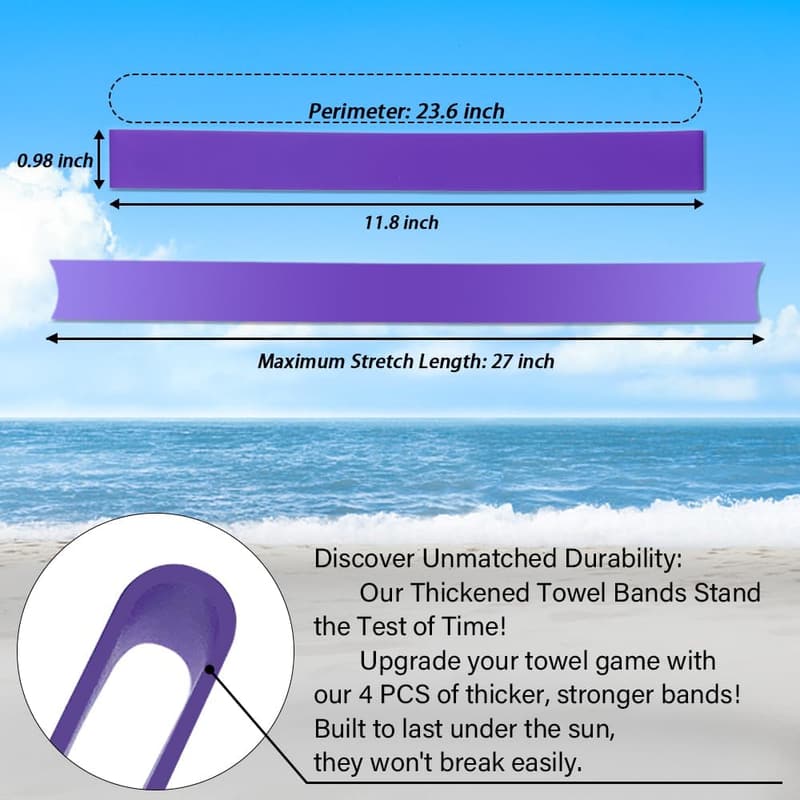 Vacation Towel Bands for Cruise & Beach Chairs - 4 PCS