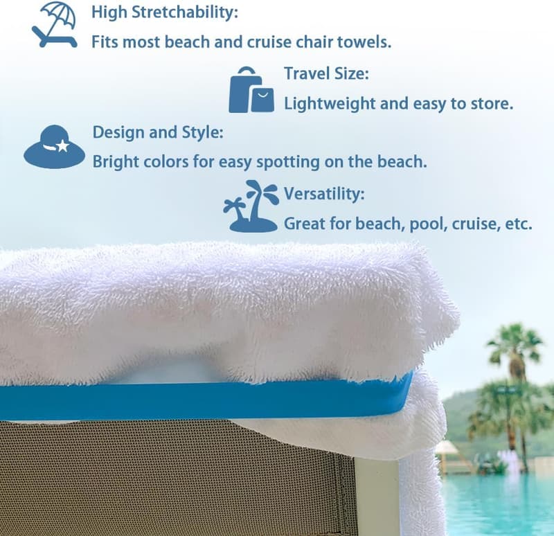 Vacation Towel Bands for Cruise & Beach Chairs - 4 PCS