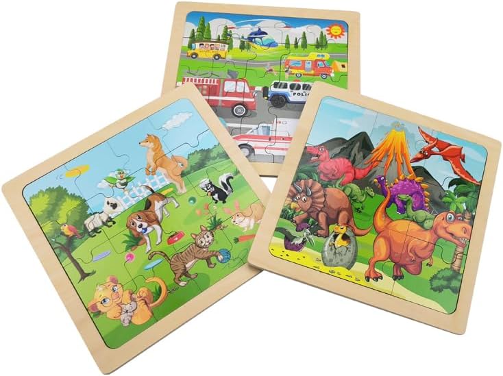 Educational Wooden Dinosaur Jigsaw Puzzle Set for Preschoolers