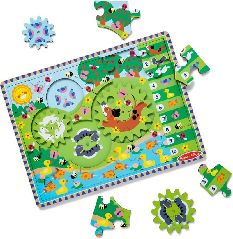 Wooden Animal Chase Gear Puzzle for Toddlers, 24 Pieces