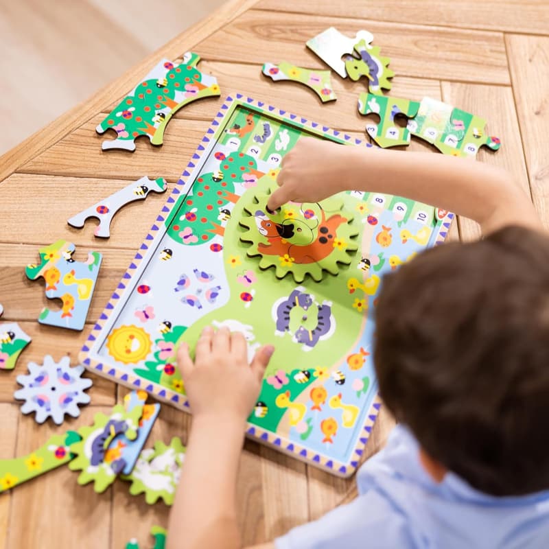 Wooden Animal Chase Gear Puzzle for Toddlers, 24 Pieces