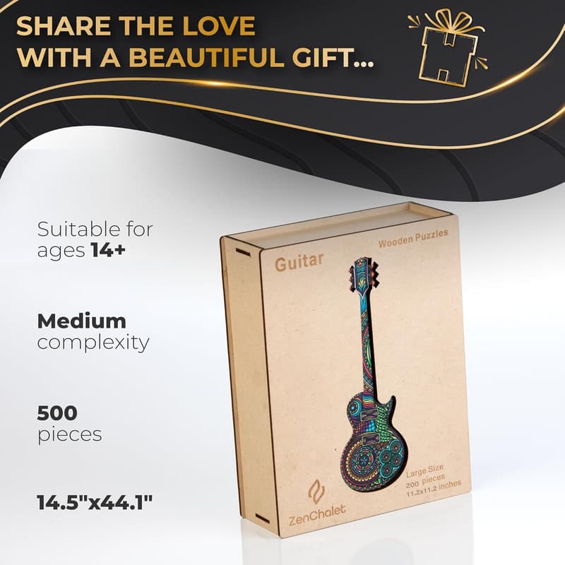 Guitar-Shaped 500-Piece Jigsaw Puzzle - Unique Music Theme