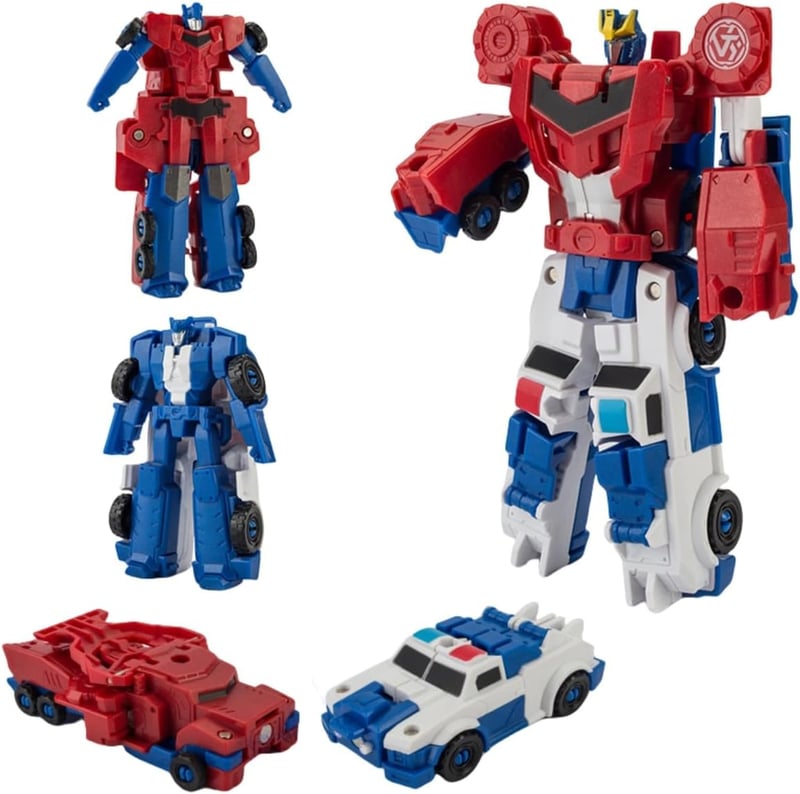 Magnetic Transforming Robot Police Car and Fire Truck Toy