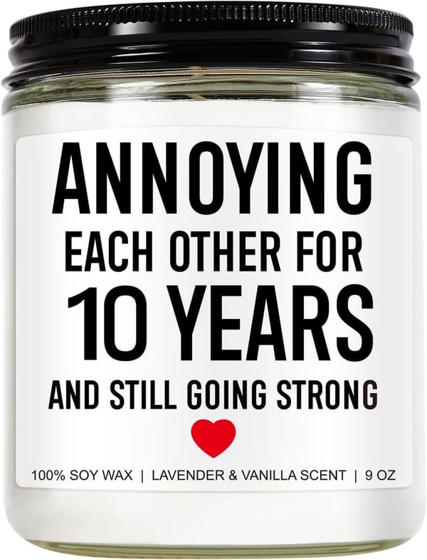 10th Anniversary Funny Scented Candle - 9 oz Gifts for Couples