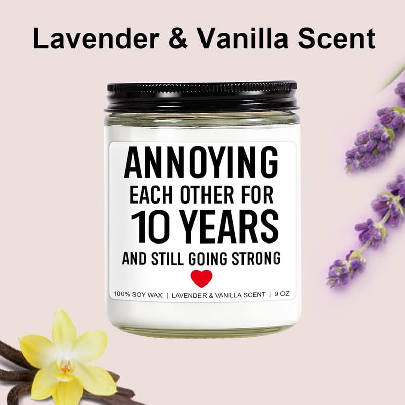 10th Anniversary Funny Scented Candle - 9 oz Gifts for Couples