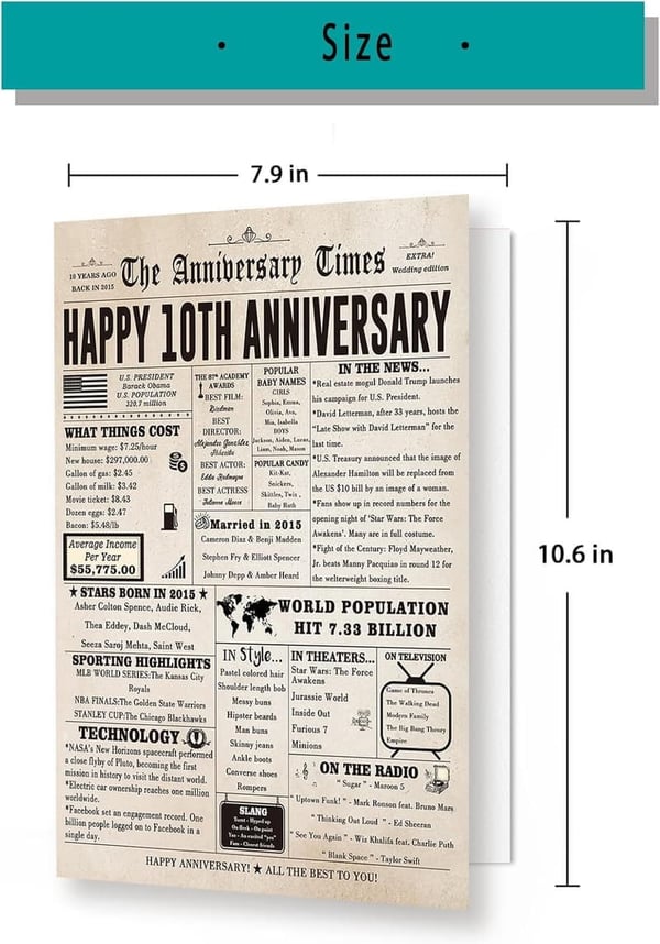 10th Anniversary Retro Card for Couples - Perfect Gift Idea