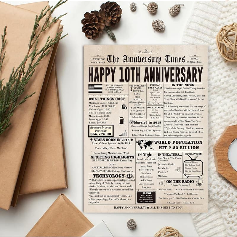 10th Anniversary Retro Card for Couples - Perfect Gift Idea
