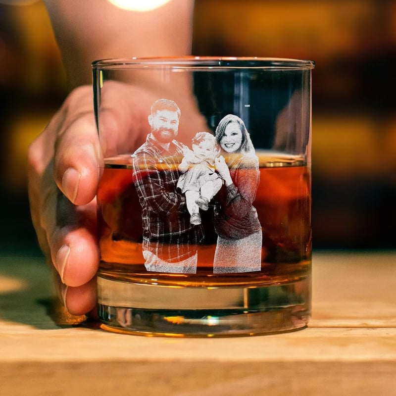 Personalized Photo Whiskey Glass for Dad - Engraved Gift