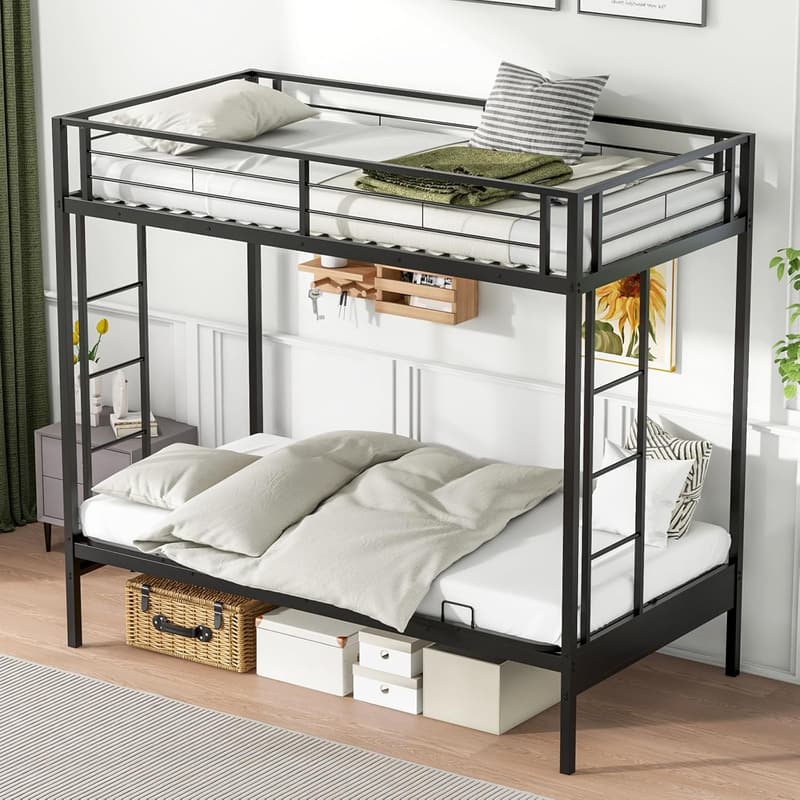 Convertible Metal Twin Over Futon Bunk Bed with Safety Guardrails