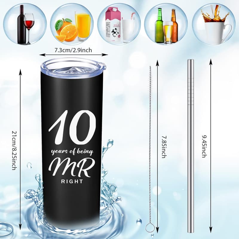 10th Anniversary Travel Tumbler Set for Couples - Mr. Right & Mrs. Always Right