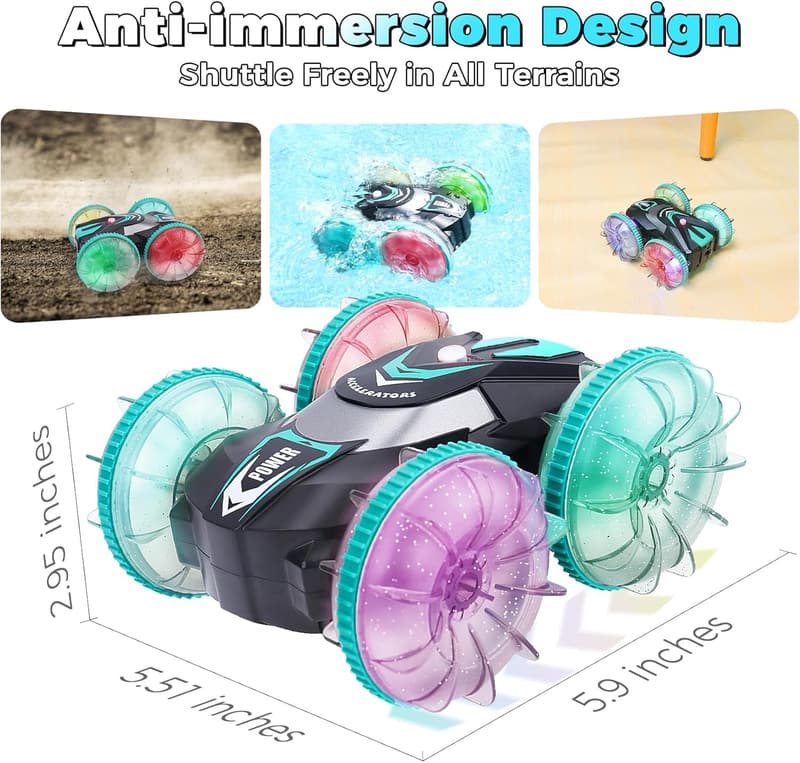 Amphibious RC Car & Boat for Kids 8-13 - 2-in-1 Waterproof Stunt Vehicle