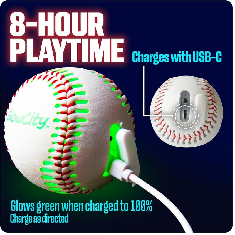 GlowCity LED Rechargeable Light-Up Baseball for Kids 8+