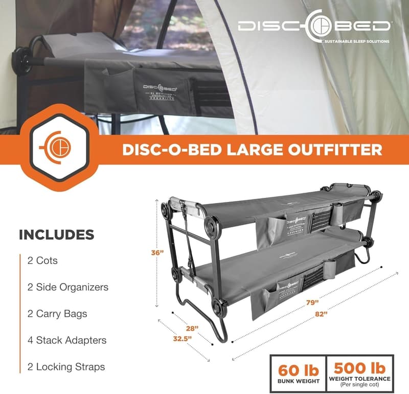 Portable Cam-O-Bunk Bed for 2 Adults - Gray Camping Cot