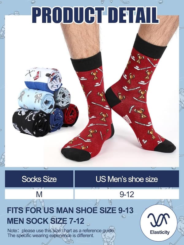 Funny Men's Hockey Socks - 6 Pairs Cotton Athletic Crew for Dad