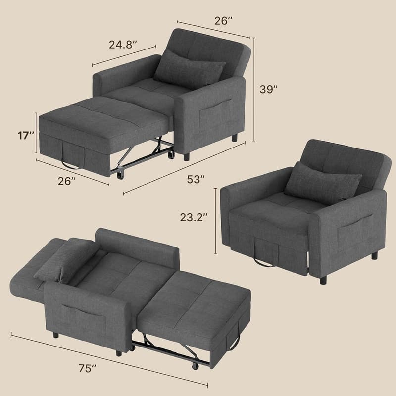 3-in-1 Convertible Sofa Bed Chair for Living Room or Bedroom