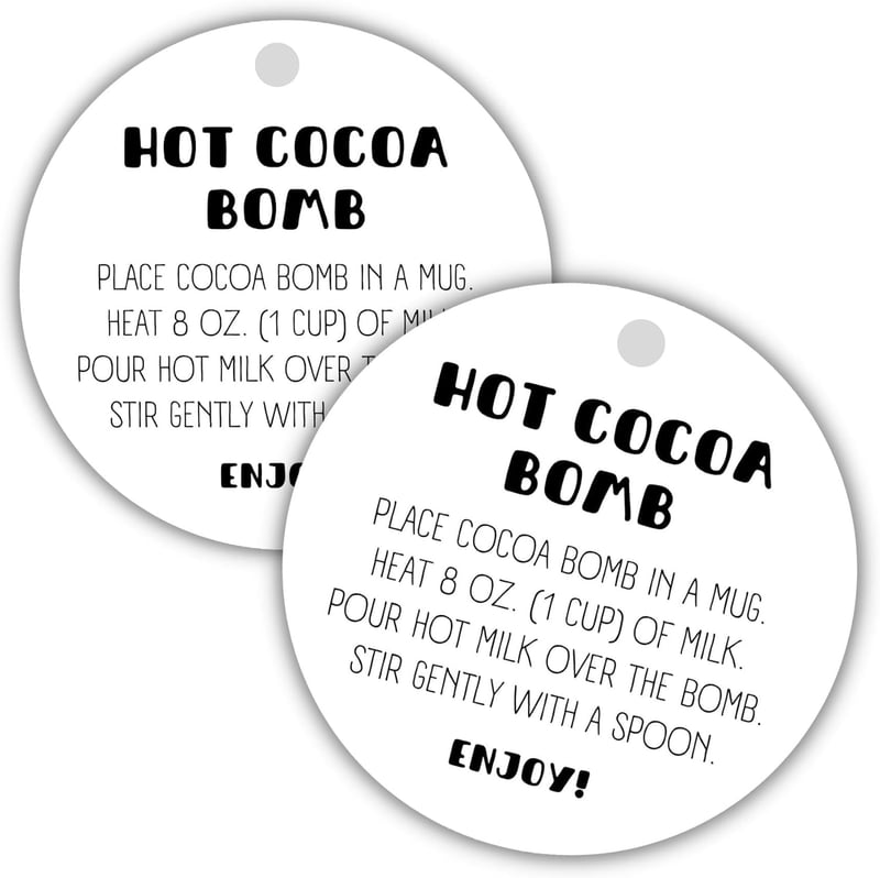 Hot Cocoa Bomb Instruction Cards | 30 Count | Black & White Tags
