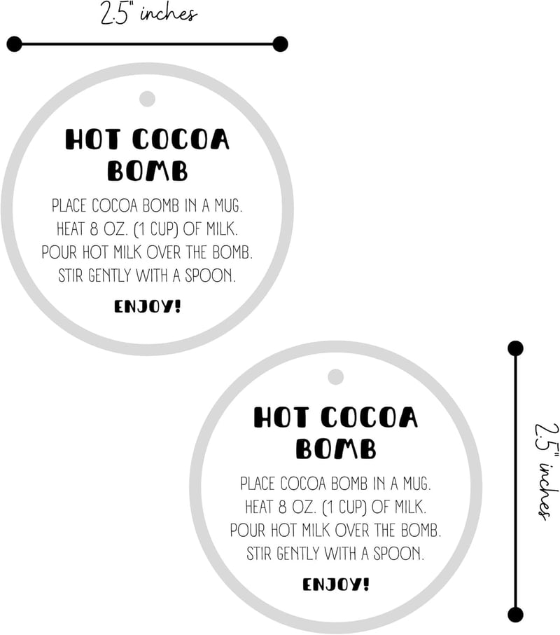 Hot Cocoa Bomb Instruction Cards | 30 Count | Black & White Tags