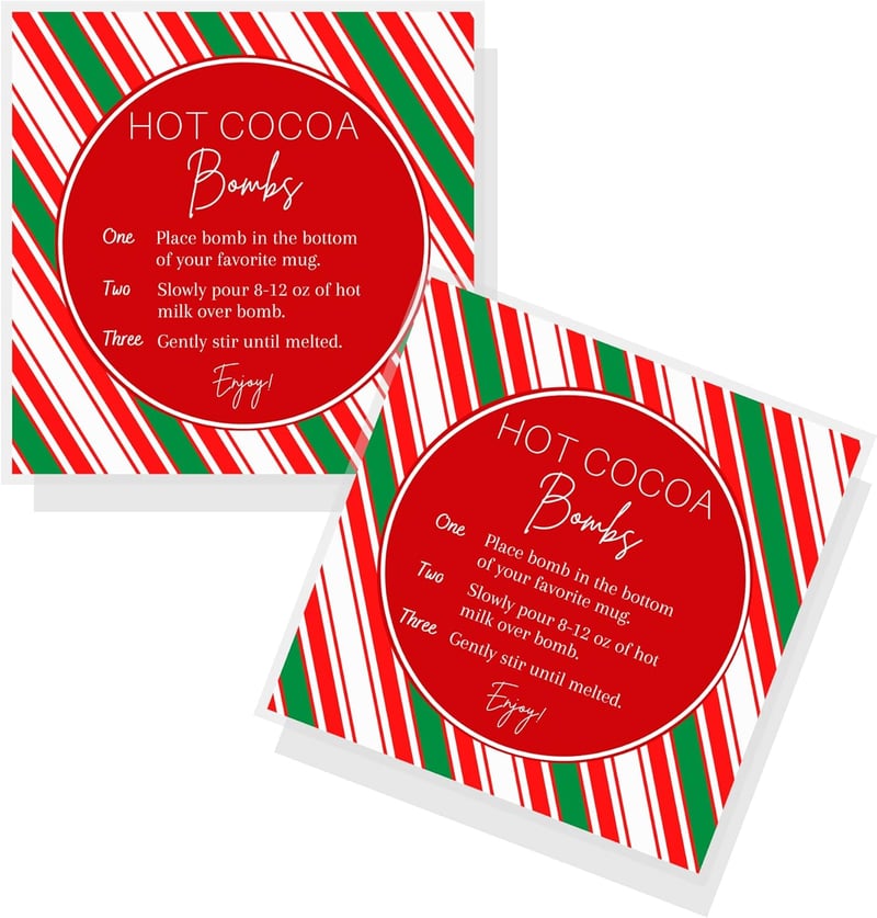 Hot Cocoa Bomb Instruction Cards | 30-Pack | Christmas Design