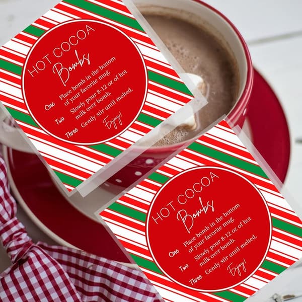 Hot Cocoa Bomb Instruction Cards | 30-Pack | Christmas Design