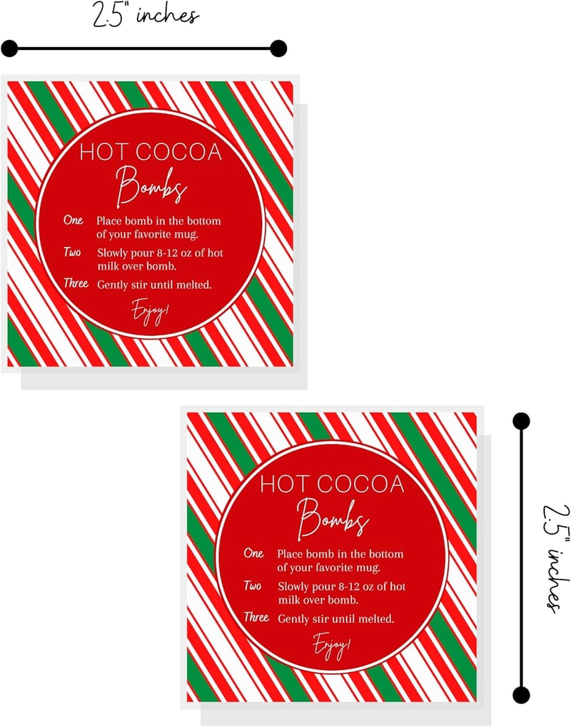 Hot Cocoa Bomb Instruction Cards | 30-Pack | Christmas Design