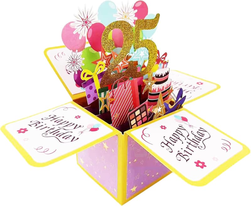 25th Birthday 3D Pop Up Card for Men and Women
