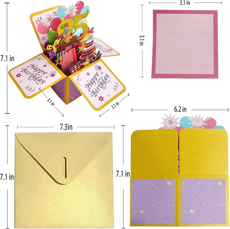 25th Birthday 3D Pop Up Card for Men and Women