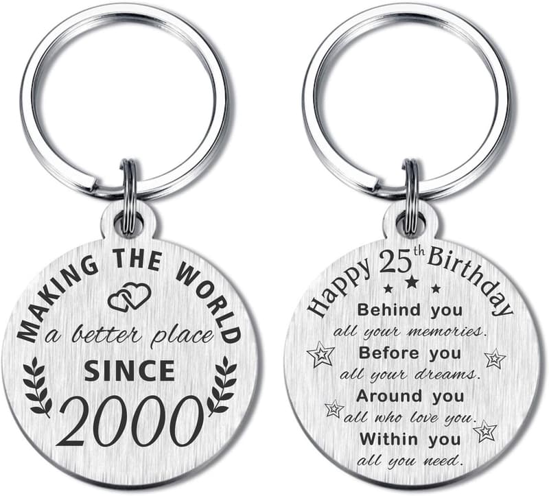 25th Birthday Keychain Gift for Men and Women, Born 2000
