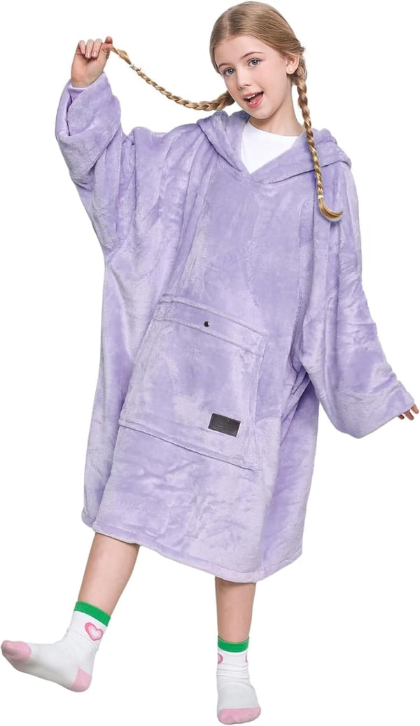 Kids' Wearable Fleece Hoodie Blanket - Lavender Gift