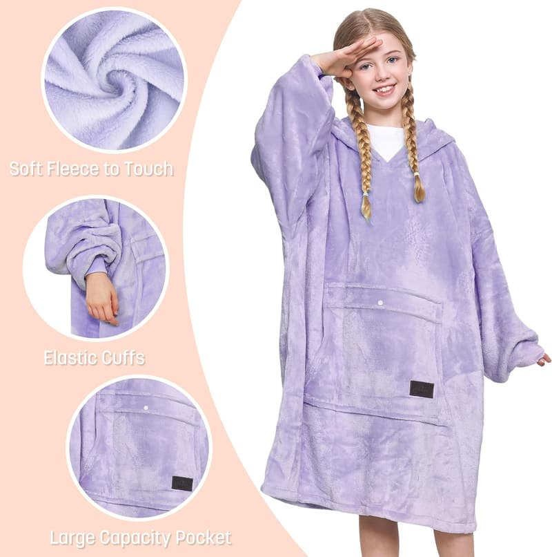 Kids' Wearable Fleece Hoodie Blanket - Lavender Gift