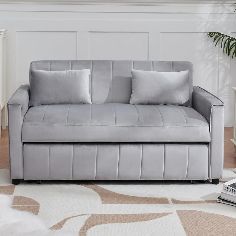 Modern Velvet 3-in-1 Convertible Sofa Bed with Storage - Grey
