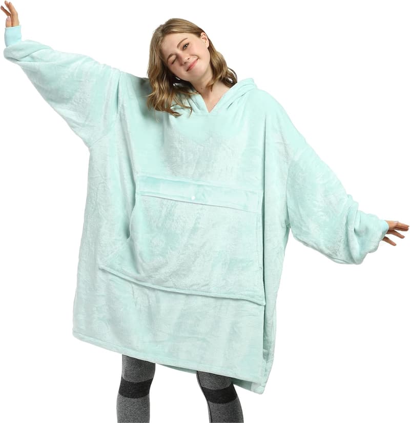 Oversized Fleece Hoodie Blanket with Front Pocket for Adults
