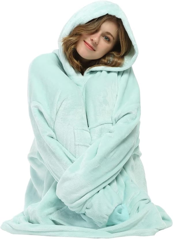 Oversized Fleece Hoodie Blanket with Front Pocket for Adults
