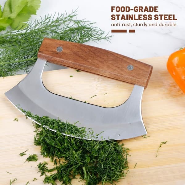 Alaskan Ulu Knife with Wooden Stand for Pizza and Vegetables