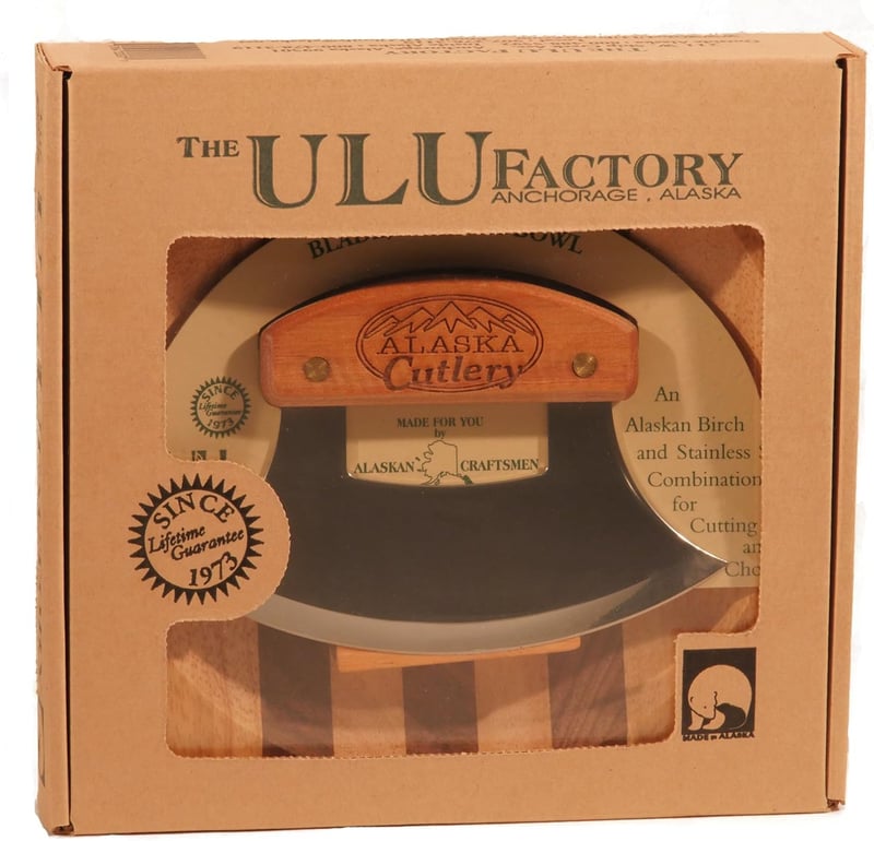 Alaska Ulu Knife Set with Wooden Handle and Chopping Board