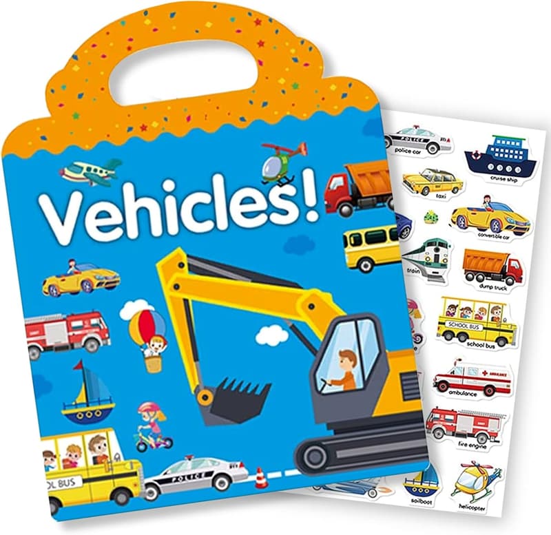 Vehicle Sticker Book for Kids, Educational Activity for Ages 3+