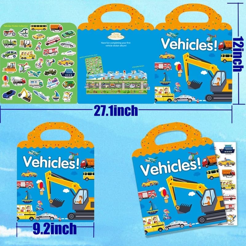 Vehicle Sticker Book for Kids, Educational Activity for Ages 3+