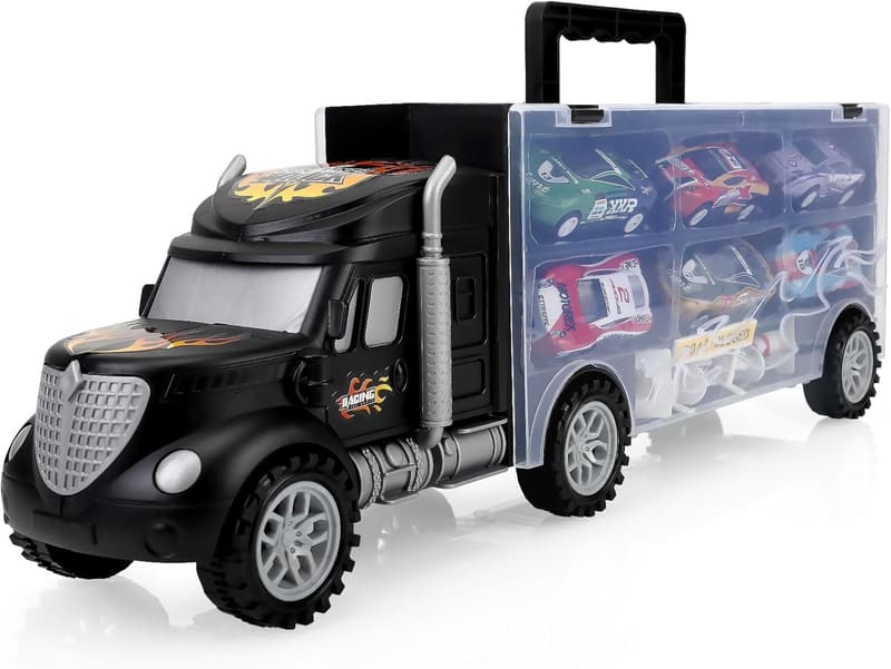 Transport Cars Carrier Set for Toddlers, 12 Die-Cast Vehicles
