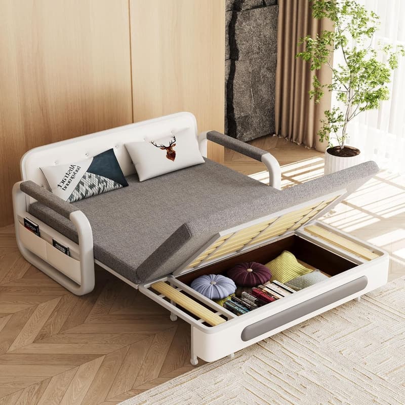 Versatile Gray/White Pull-Out Sofa Bed for Small Spaces