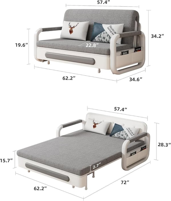 Versatile Gray/White Pull-Out Sofa Bed for Small Spaces