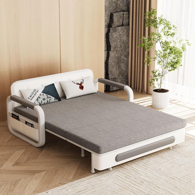Versatile Gray/White Pull-Out Sofa Bed for Small Spaces