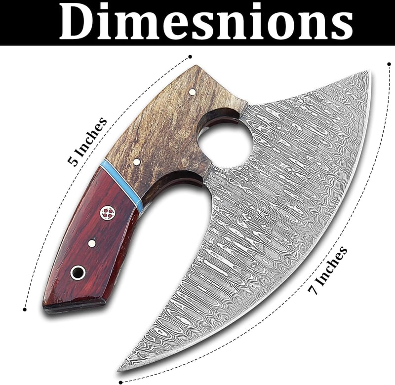 Handmade 7-Inch Damascus Ulu Knife with Leather Sheath