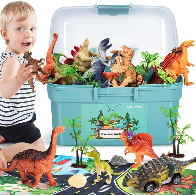 Dinosaur Toys Set with Play Mat for Kids Ages 2-7