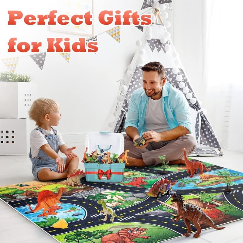 Dinosaur Toys Set with Play Mat for Kids Ages 2-7