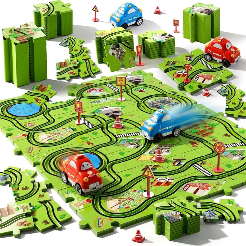 Race Track Puzzle Car Set for Toddlers, 48 PCS Toys for Ages 3-5